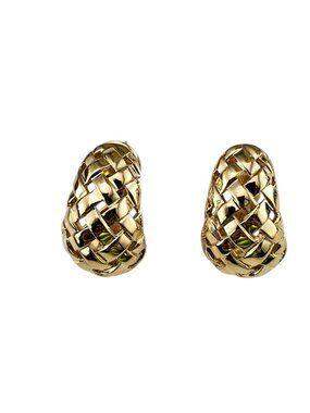 1989 Tiffany & Co. 18K Yellow Gold Vannerie Hoop Earrings #25047